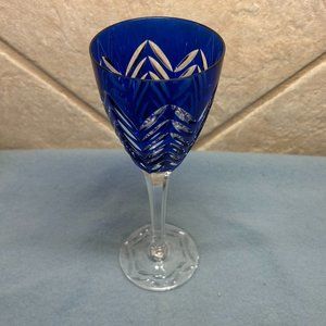 Vintage Cobalt Blue Wine Glass - Excellent Color - Cut to Clear Crystal